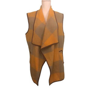 YACUN Sz XL Women's Lg Check Gold Green/Gray Cotton Blend Plaid Sleeveless Vest